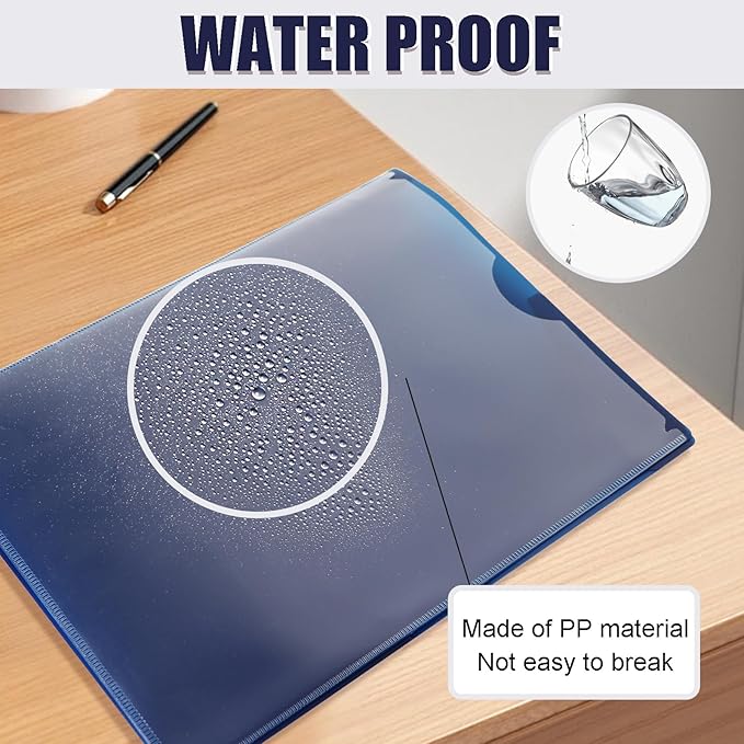 Pastel Plastic File Folders with Pockets and Prongs, 7 Pack, A4 Letter Size, Heavy Duty Waterproof Office Folders with Clear Front Cover for School, Home, and Office (Blue)