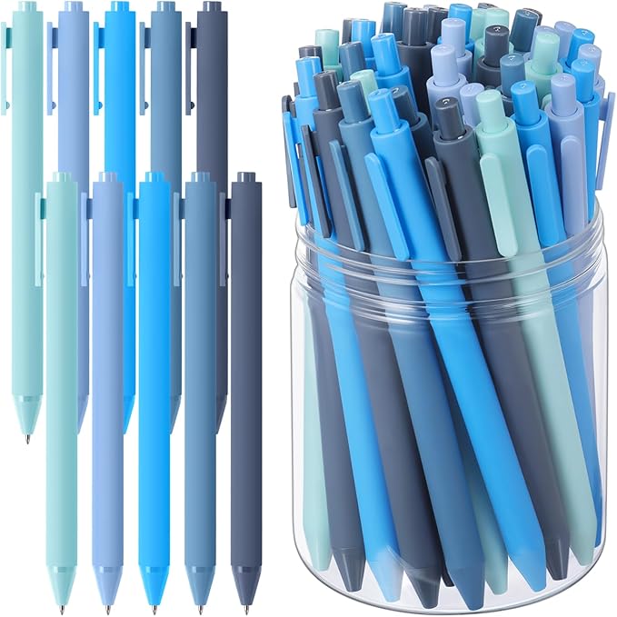 Crtiin 50 Pcs Gel Ink Pens Bulk Black Ink, Smooth Writing Cute Colorful Pens for Back to School First Day of School Teacher Student Server Office Supplies Staff Party Favor Gifts (Blue Series)