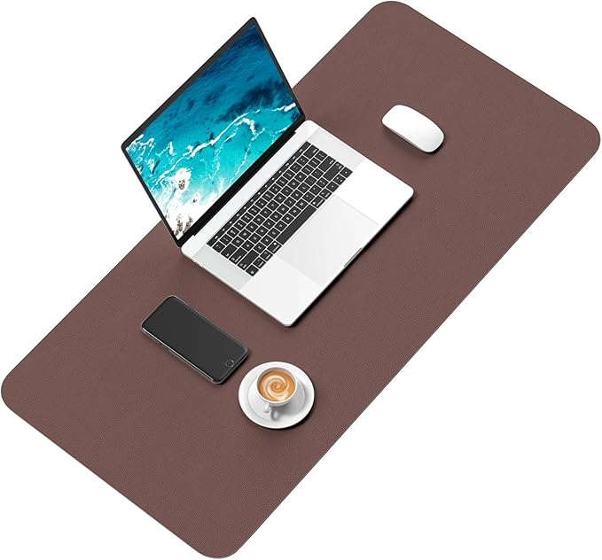 Hsurbtra Desk Pad, 30" x 14" PU Leather Desk Mat, XL Extended Mouse Pad, Waterproof Desktop Blotter Protector, Non-Slip Ultra Thin Large Laptop Keyboard Writing Mat for Office Home, Dark Oak