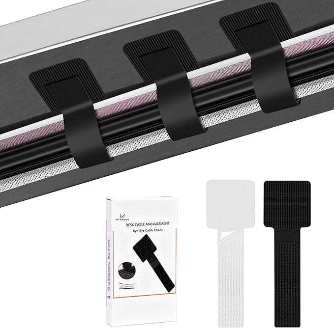 Under Desk Cable Management, Wire Organizers for Cords - Upgrade 48 PCS Sticky Back Self Adhesive Cable Ties, Hook and Loop Straps for Home or Office Use