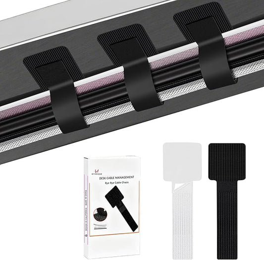Under Desk Cable Management, Wire Organizers for Cords - Upgrade 48 PCS Sticky Back Self Adhesive Cable Ties, Hook and Loop Straps for Home or Office Use