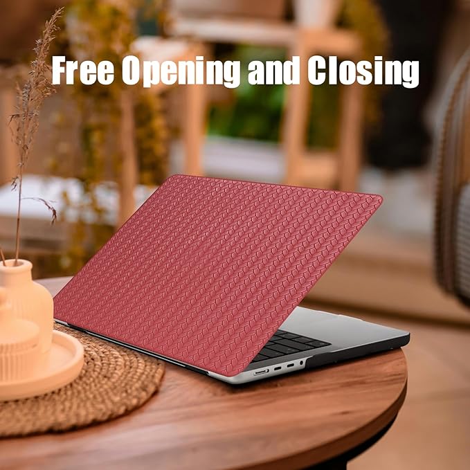 DTangLsm for MacBook Air 13 inch Case 2022 2021 2020-2018 Release A2337 M1 A2179 A1932, Woven Fabric Textured Elegant Leather Hard Shell Cover for MacBook Air 13.3 M1 Case + Keyboard Cover, Burgandy