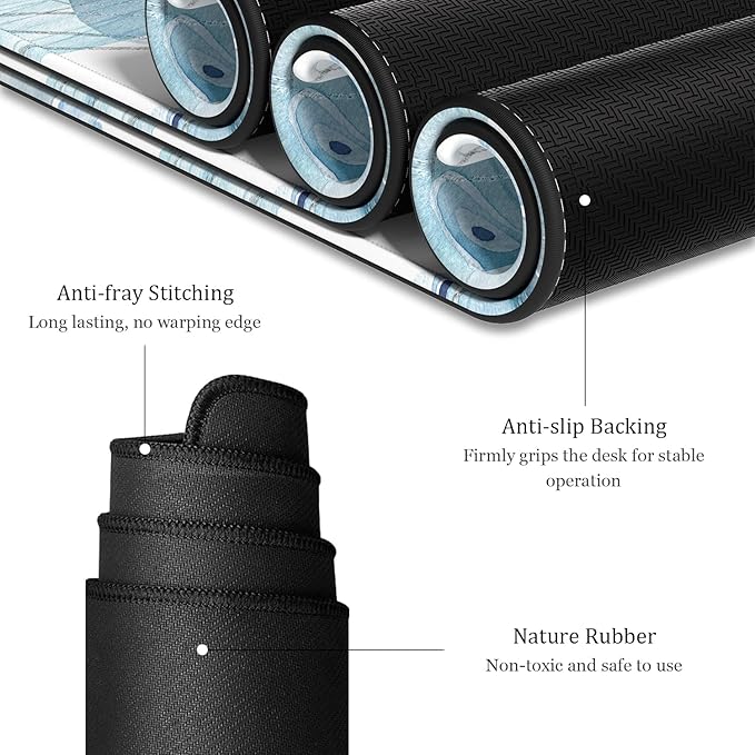 Desk Mat, 32" x 16" XXL Extended Large Gaming Mouse Pad, Desktop Decor Desk Pad, Cute Men Women Office Supplies and Accessories, XL Mouse Mat for Laptop & Keyboard, Blue Butterfly