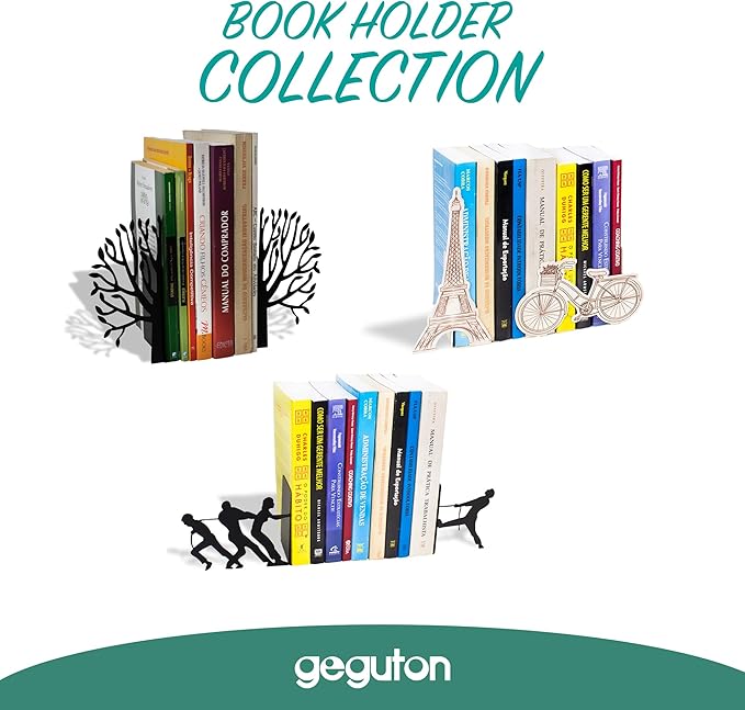 Tug of War Theme Book Holder Organizer – Steel, Black, Creative and Fun Design – Keeps Upright, Adds Personality to Home Decor, Great Gift Idea – Fun Collection – Geguton