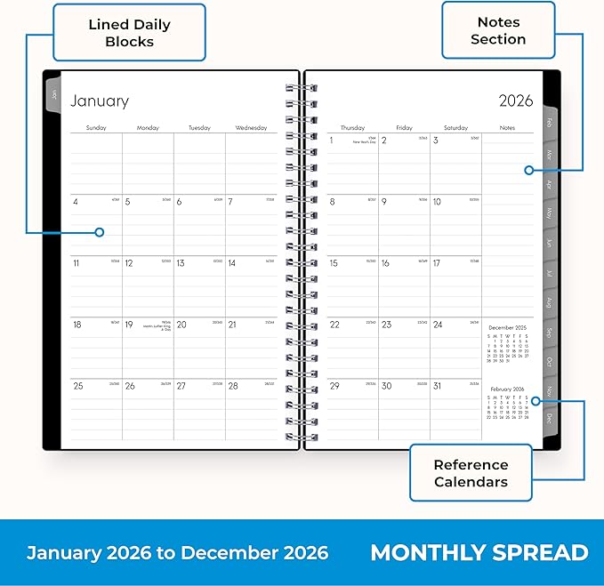 Blue Sky 2026 Weekly and Monthly Planner Calendar, Includes January 2026 - December 2026, 5" x 8", Flexible Cover, Wirebound, Laminated Tabs, Enterprise