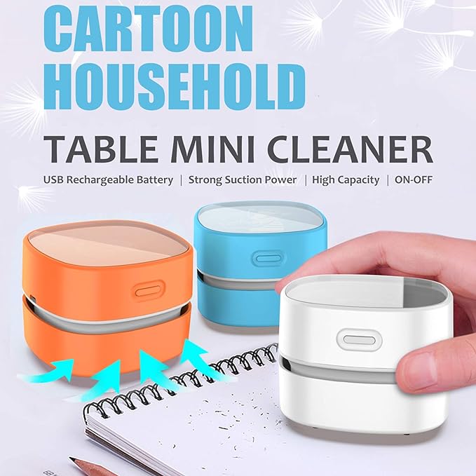 ODISTAR Desktop Vacuum cleaner,Mini table dust sweeper Energy Saving,High endurance up to 400 mins,Cordless&360º Rotatable Design for Cleaning Hairs,Crumbs,Computer Keyboard of gifts for kids (orange)