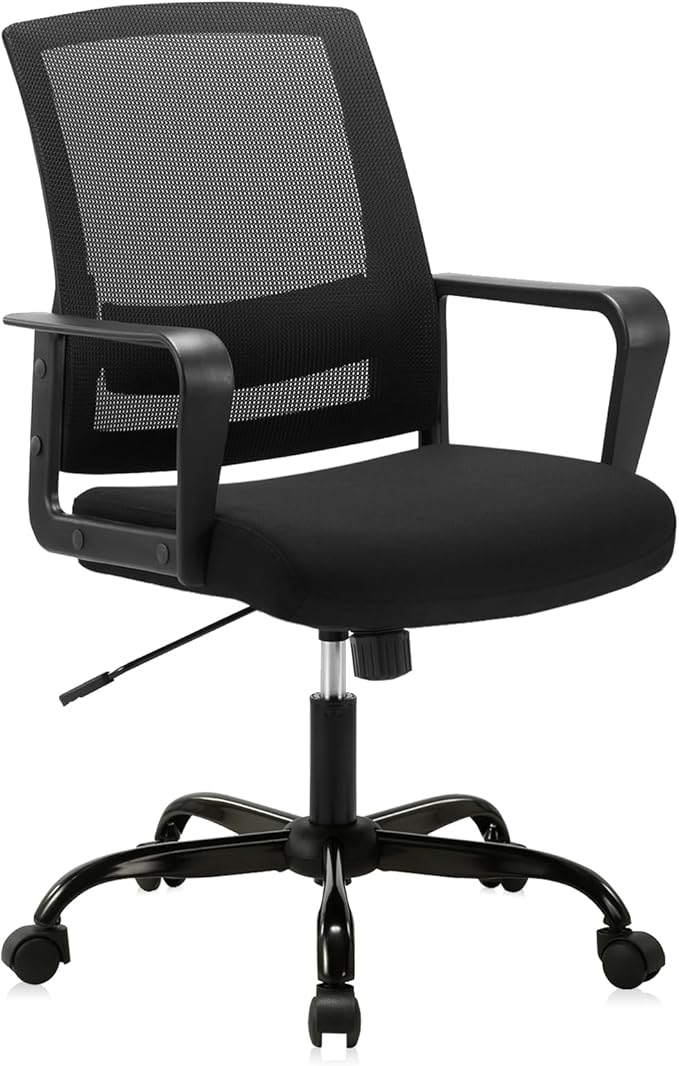 CLATINA Office Chair, Mid Back Ergonomic Desk Chairs Rolling Mesh Computer Chair with Executive Lumbar Support and Height Adjustable Design for Home Office, Black