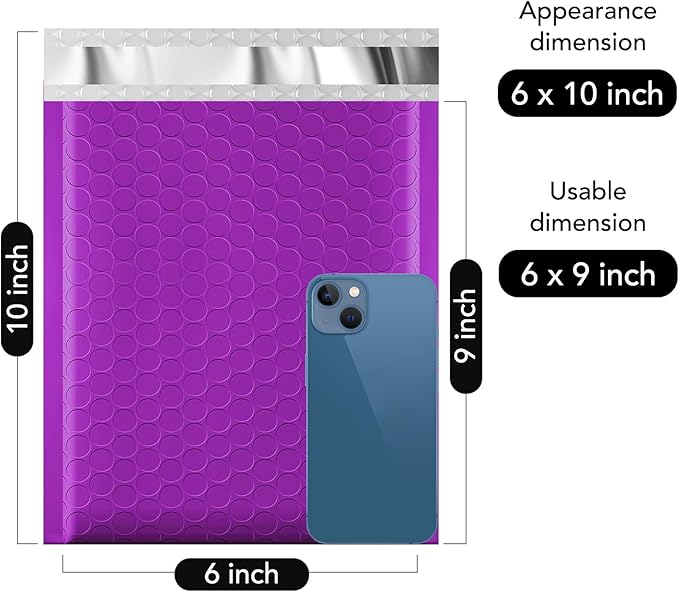Fuxury Bubble Mailers 6x10" 600 Pack Purple Padded Envelopes Usable Size 6x9" Durable Mailing Envelopes Bubble Padded, Shipping Bags for Mailing,Packaging, Small Business, Boutique, Bulk #0