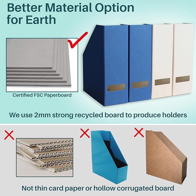 Magazine Holder - File Holder and Desk Organizer, Paperboard Book Organizer and Storage Box for Documents, Magazine Holder Rack for Classroom, Home, and Office (Classic Blue, 2-Pack)