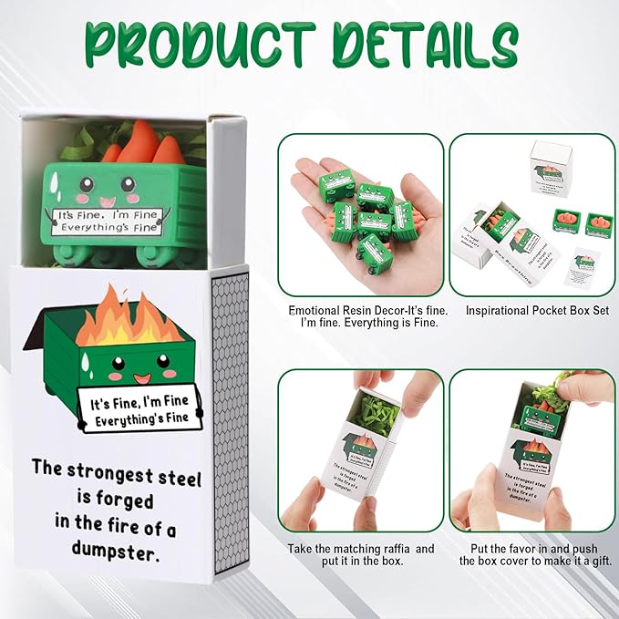 Realspring 24 Sets Dumpster Ornament Desk Accessories Emotional Support Resin Dumpster with Inspirational Cards Funny Employee Appreciation Gifts for Halloween Team Office Coworker Teacher (Classic)