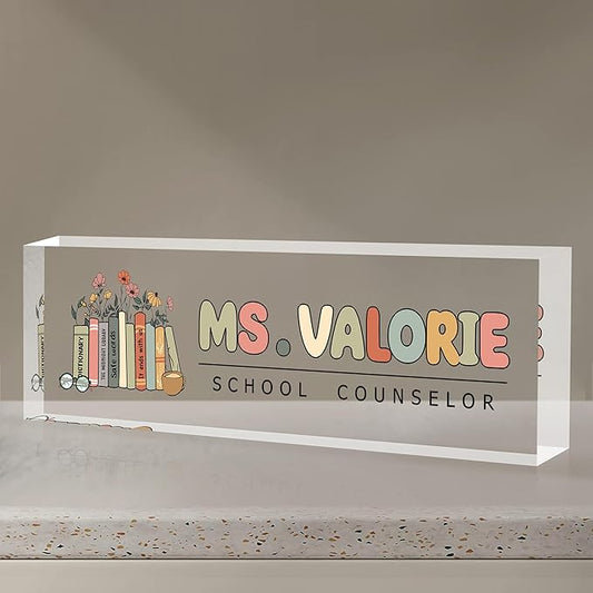 Personalized Name Plate for Desk, Custom Desk Name Plate, Acrylic Name Plate Office Desk Accessories, Personalized Office Gifts for Coworkers Teachers, Employee Appreciation Gifts (C-Teacher)