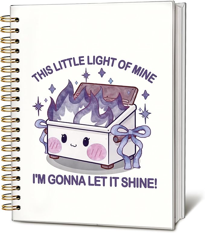 Cute Dumpster Fire Notebook Journal for women, Purple Bow Cute Spiral Notebooks for Women Girls,Dumpster Fire Gifts, Funny Office Gifts for Coworkers, 5.5x8.3 Inch