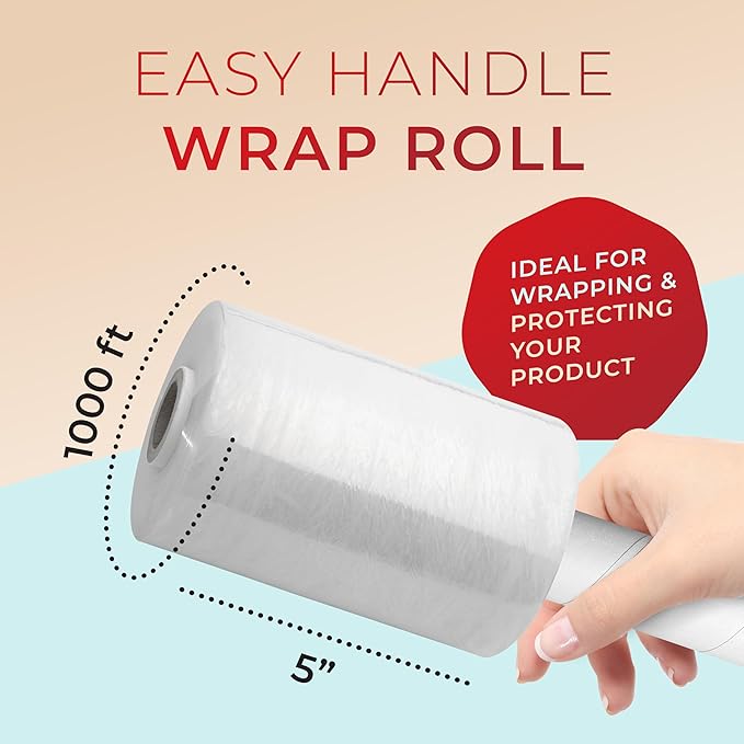 Shrink Wrap Roll for Moving | 80 Gauge 5" x 1000 FT Plastic Wraps for Packing | Clear Stretch Film for Pallets, Furniture, Boxes & Storage Protection - 2 Pack