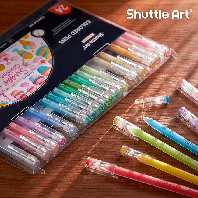 Shuttle Art Colored Pens, 24 Pastel Tone Colors Cute Journal Pens 0.6mm Fine Point Colored Gel Pens for Black Paper Adult Coloring Writing Drawing Journaling Note Taking School Office Home