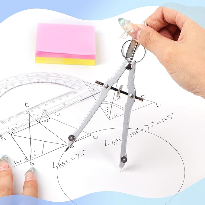 Compass and Protractor Set, Professional Drawing Compass Tool, Metal Compass with Extra Refills, Compass for Geometry and 6 Inch Math Protractors 180 Degree (Navy Blue)