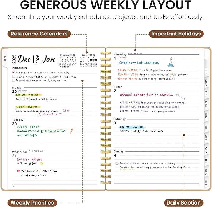 2026 Planner, Weekly and Monthly Calender Planner, Jan 2026 to Dec 2026, Hardcover 2026 Calendar Planner Book with Tabs & Inner Pocket, Office Home School Supplies for Women & Men - A5 (6.3" x 8.5"), Oat Brown