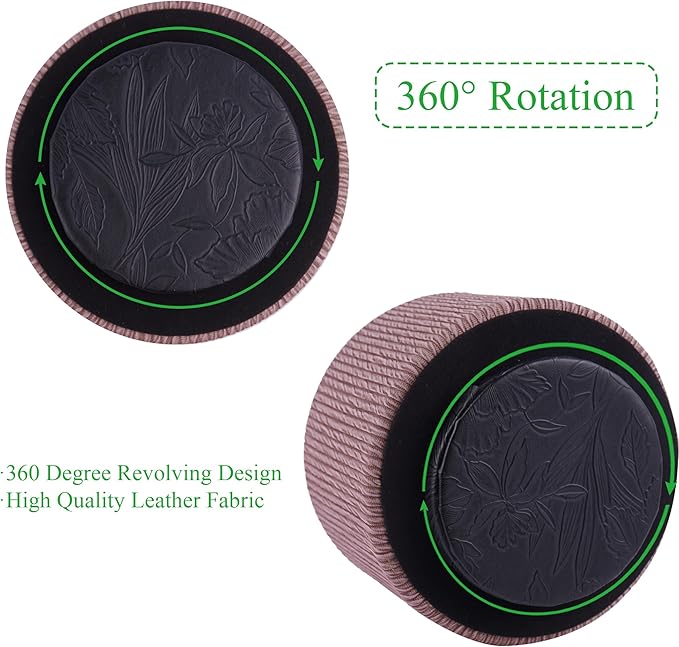 Hennaja Round Leather Art Supply Organizer,Remote Control Holder,360 Degree Spinning,Multi-Functional Pencil Holder,4 Compartments Desktop Stationary Organizer(1-Wood Soil)