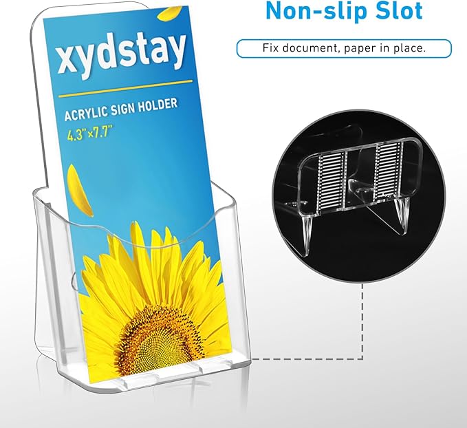 Acrylic Brochure Holder 4x9 Inches Slant Back Design, Clear Display Stand, Plastic Table Stand Sign, Pamphlet Flyer Display, 6 Pack