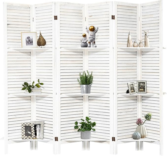 NicBex 6 Panel Room Divider 5.6FT Louvered Design Room Dividers with Display Storage Shelves Folding Privacy Screens Portable Freestanding Partition Wall Dividers for Home Bedroom Office, White