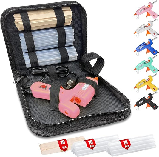 MONVICT Hot Glue Gun Kit, Mini Pink Glue Gun with Carrying Case,20 Pcs Premium Glue Sticks, 10 Pcs Wood Craft sticks, Fast Preheating Hot Melt Glue Gun for School Crafts DIY Arts Gift (Pink, 30Watts)