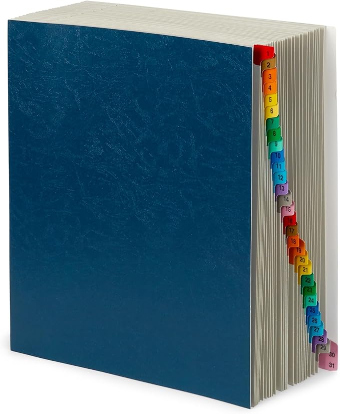 Blue Summit Expanding 1-31 Desk File Sorter, 31 Day Accordion File Organizer, Letter Size Document Sorter and Tickler Folder, Blue