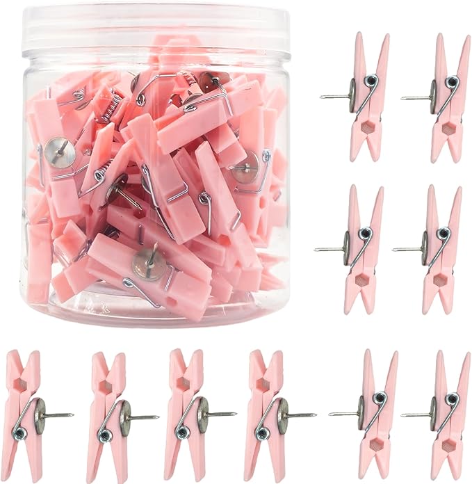 60 Pcs Push Pin Clips Decorative Push Pins with Clips Bulletin Board Clips Pushpins Thumbtacks Cork Board Pushpins Pink Craft Paper Clips for Arts Cubicle Panel Wall Fabric Panels Offices Projects