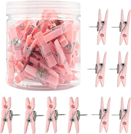 60 Pcs Push Pin Clips Decorative Push Pins with Clips Bulletin Board Clips Pushpins Thumbtacks Cork Board Pushpins Pink Craft Paper Clips for Arts Cubicle Panel Wall Fabric Panels Offices Projects