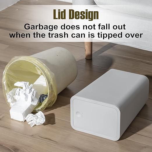 TrashAid 3 Pack Bathroom Trash Can with Lid, 2.6 Gallon / 10 Liter Small Garbage Can with Press Top Lid, Plastic Wastebasket with Pop-up Lids for Toilet, Office, Bedroom, Living Room, Grey