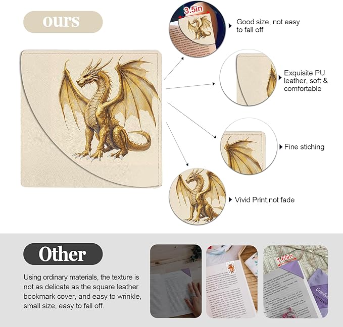 Dragon Bookmarks for Kids 4 Pcs, Funny Leather Book Accessories for Book Lovers, Cute Corner Reading Book Page Markers for Boys Men Teacher Student Back to School Gifts