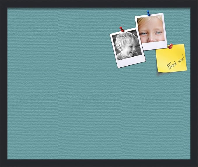 PinPix 24x20 Inch Cork Bulletin Board. This Decorative Framed Pin Board Comes with Aqua Pastel Design and a Satin Black Frame. Ideal for Home Office Decor or Message Board (PinPix-1806)