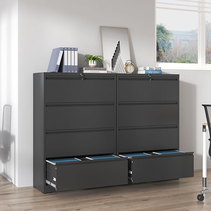 4 Drawer Lateral File Cabinets,Metal Filing Cabinet for Home Office,Wide Steel Storage Cabinet Commercial Drawer for Legal/Letter/A4 Size Files Assembly Required