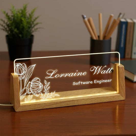 Custom Desk Name Plate,Light Up Acrylic Office Sign, Personalized Gift for Boss Coworker Teacher, Employee Appreciation Award, Home Office Decor
