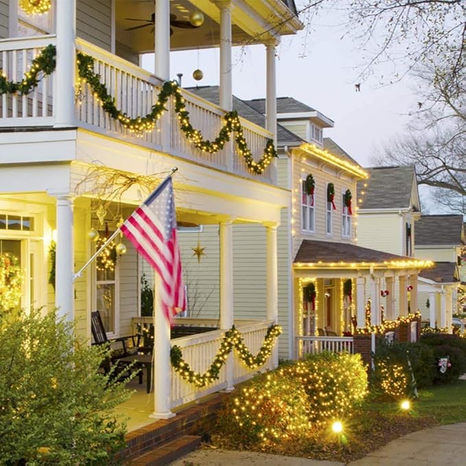 Haili 105FT 300 LED Christmas Lights Outdoor, Plug in 8 Mode String Lights for Christmas Tree, Party, Patio, House Christmas Decoration (Warm White)