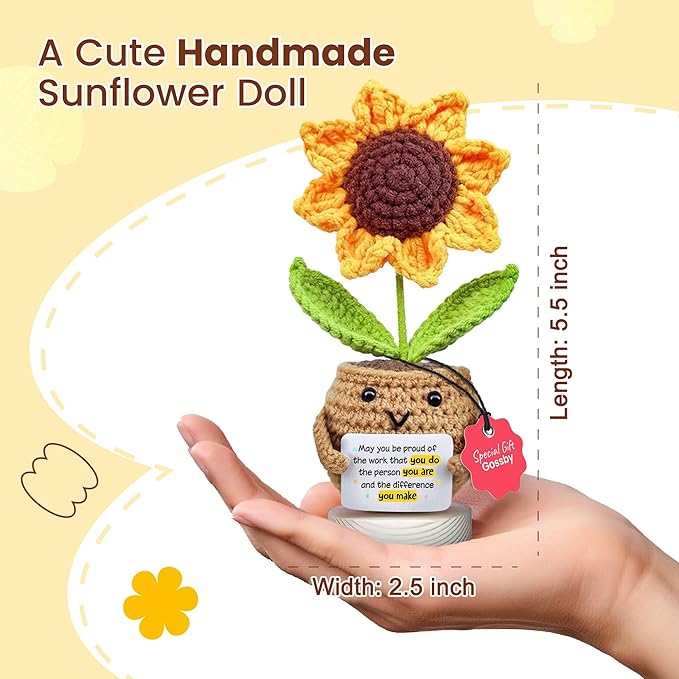 Gossby Handmade Positive Sunflower Crochet - May You Proud of The Work That You Do - Inspirational Gift for Women - Positive Energy, Apreciation, Farewell, Retirement, Goodbye Gift for Coworker