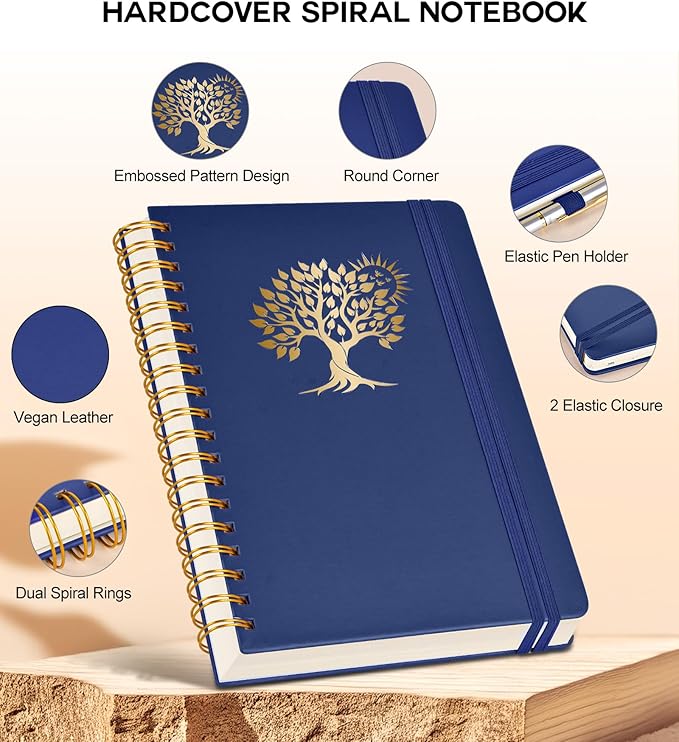 Spiral Notebook Journal for Women Men, 300 Numbered Lined Pages, College Ruled, A5 Hardcover Spiral Bound Notebook for School, Work, Note Taking Writing, Leather Spiral Journal Medium 5.9"x8.5"