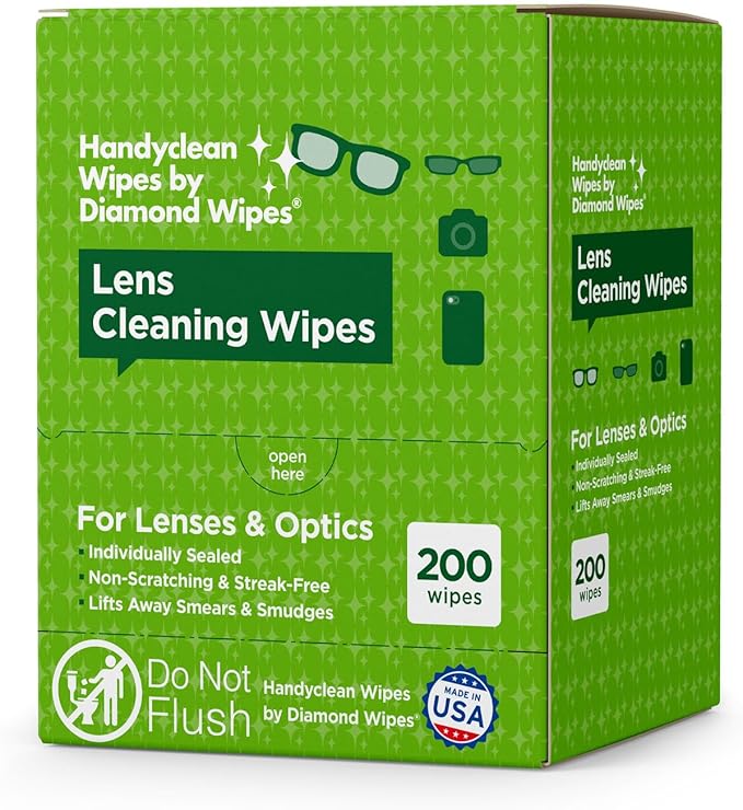 HandyClean Pre-Moistened Lens Cleaning Wipes, Eyeglass Wipes, Screen Wipes, 200 ct of 6 x 5 inches Individually Packed Lens Cleaner Wipes