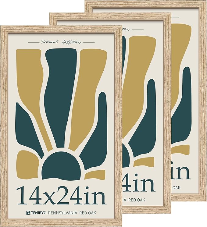 14x24 Oak Picture Frame 3 Pack, Natural Solid Wood Poster Frame, Wall Gallery Frame