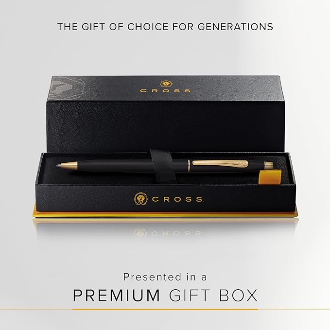 Cross Classic Century Refillable Ballpoint Pen Presented in a Luxury Gift Box - Medium Point, Black Ink, Black & Gold