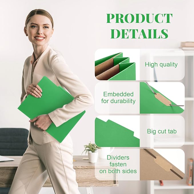 Skyygemm 12 Pcs Classification Folders Letter Size, 2 Pocket Dividers Pressboard File Folder with Fasteners, Expanding File Organizer Bulk for Teachers, Clergy, Office, Church, Christmas (Green)