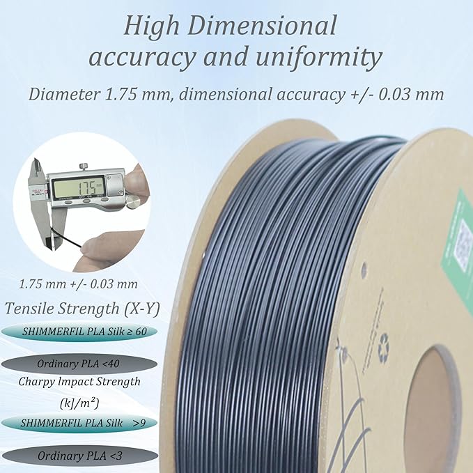 Silk Filament 1.75, Pla + Filament, 3D Printer Filament, Dimensional Accuracy +/- 0.03 Mm, 3D Printer Filament Silk, Pla Filament', Pla 1 Kg (2.2 Lbs), Fit Most FDM 3D Printers (Gold)
