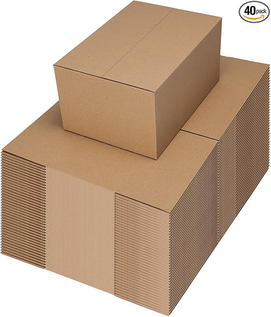 10x7x5 Shipping Boxes Set of 40, Brown Kraft Corrugated Cardboard Boxes Mailers for Packaging, Big Moving Box(25.4x17.8x12.7 cm)