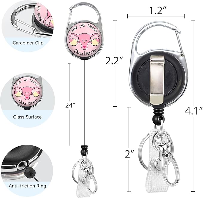 Nurse Badge Reel Retractable Heavy Duty with 360°Swivel Carabiner Clip, Uterus OB Nursing ID Badge Holder Retractable, Ovary Uterus ID Card Holder Nurse Gifts Teacher Keychain Name Badge Clip