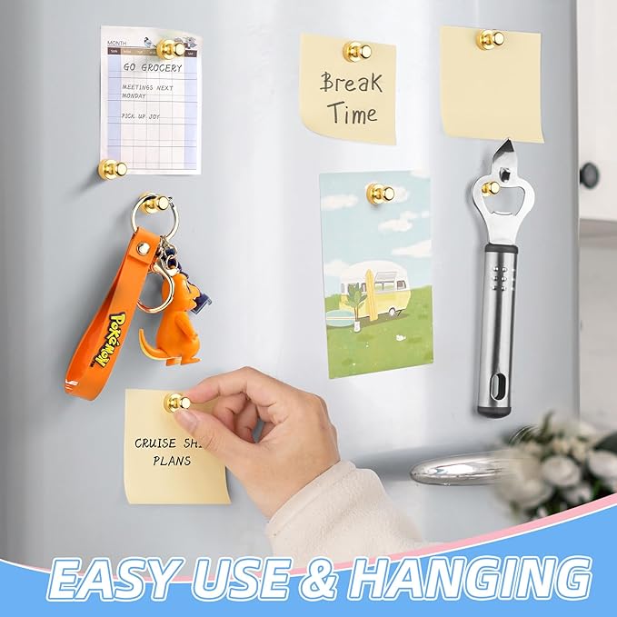 VNDUEEY 20 Pcs Refrigerator Magnets, Gold Metal Push Pin Magnets, Small Strong Magnets for Whiteboard, Fridge Magnets, Office Classroom Map Magnet