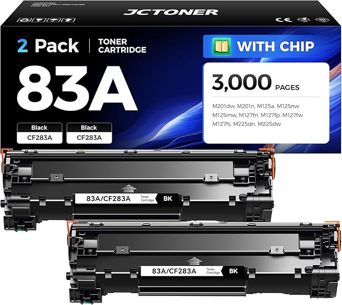 83A Black Toner Cartridge 2-Pack High Yield Replacement for HP 83A CF283A Compatible with Laserjet Pro MFP M125a M125nw M125rnw M127fn M127fp M127fw M127fs M201dw M201n M225dn M225dw Printer Ink Copy