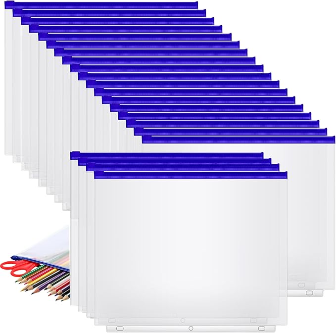 40 Pieces Binder Pockets 3 Hole Zipper Pouch 3 Ring A4 Pockets with Zipper Binder Folders Plastic Pouches Loose Leaf Bags Waterproof PVC Document Filing Bag(Blue,A4)