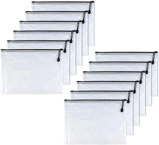 Oaimyy-B6(5.5"x 7.5"),12 Pcs,Plastic Mesh Zipper Pouch Document Folders Bag Zip File Folders for School Office Supplies, Travel,Puzzles Games Organizing Storage-Black