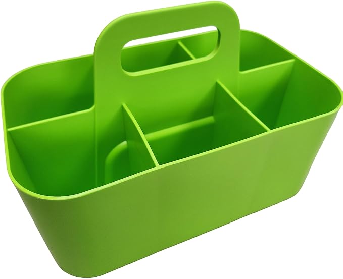 2 Pack Small 6 Compartment Multiuse Caddy Organizer with Handle Art Craft Supplies, Office, Desk, Stationery Pen Holder Stackable- Made In USA (Orange/Green)