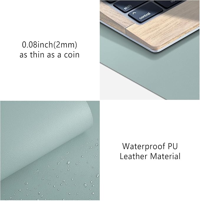 Mouse Pad Desk Protector Mat, Large PU Leather Office Desk Mat, Non-Slip Desk Pad for Keyboard and Mouse, Waterproof Desk Blotter Pad for Writing, Smooth Laptop Desk Pads, Light Teal (13.7''X23.6'')