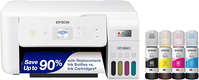 Epson EcoTank ET-2800 Wireless Color All-in-One Cartridge-Free Supertank Printer & Workforce Pro WF-4830 Wireless All-in-One Printer with Auto 2-Sided Print