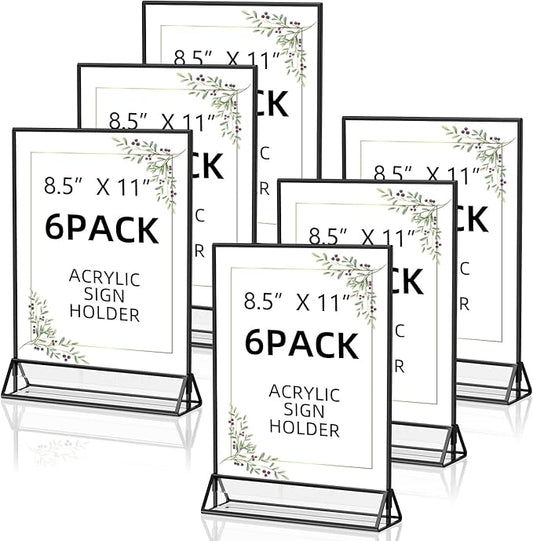 Acrylic Sign Holder 8.5X11 Clear Sign Holder,Double Sided Flyer Holder, Table Menu Holder Display Stand for Wedding Table Number Black (6pcs)
